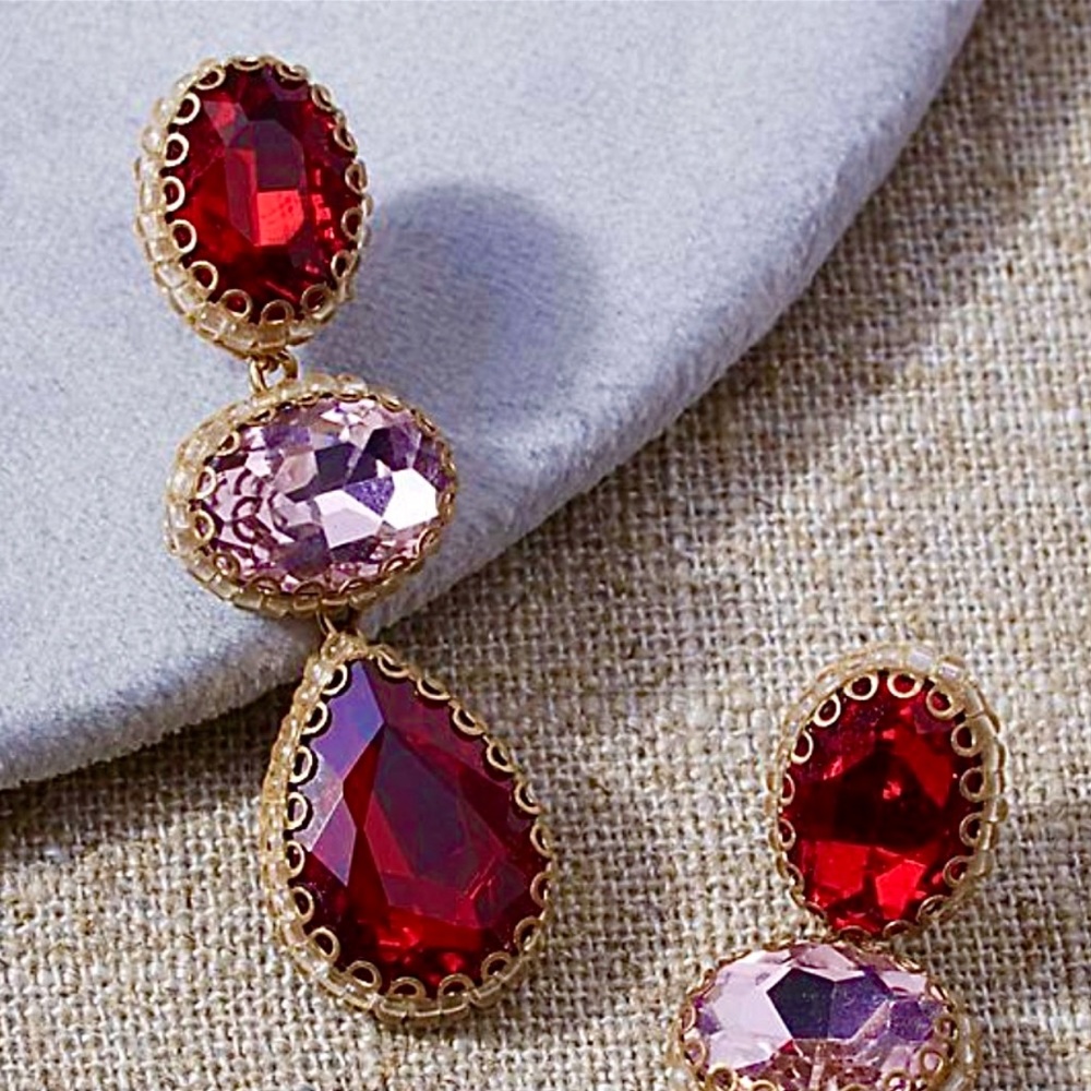 NWT Anthropologie Deepa Beaded Red & Pink Crystal Chandeliers - Picture 3 of 10